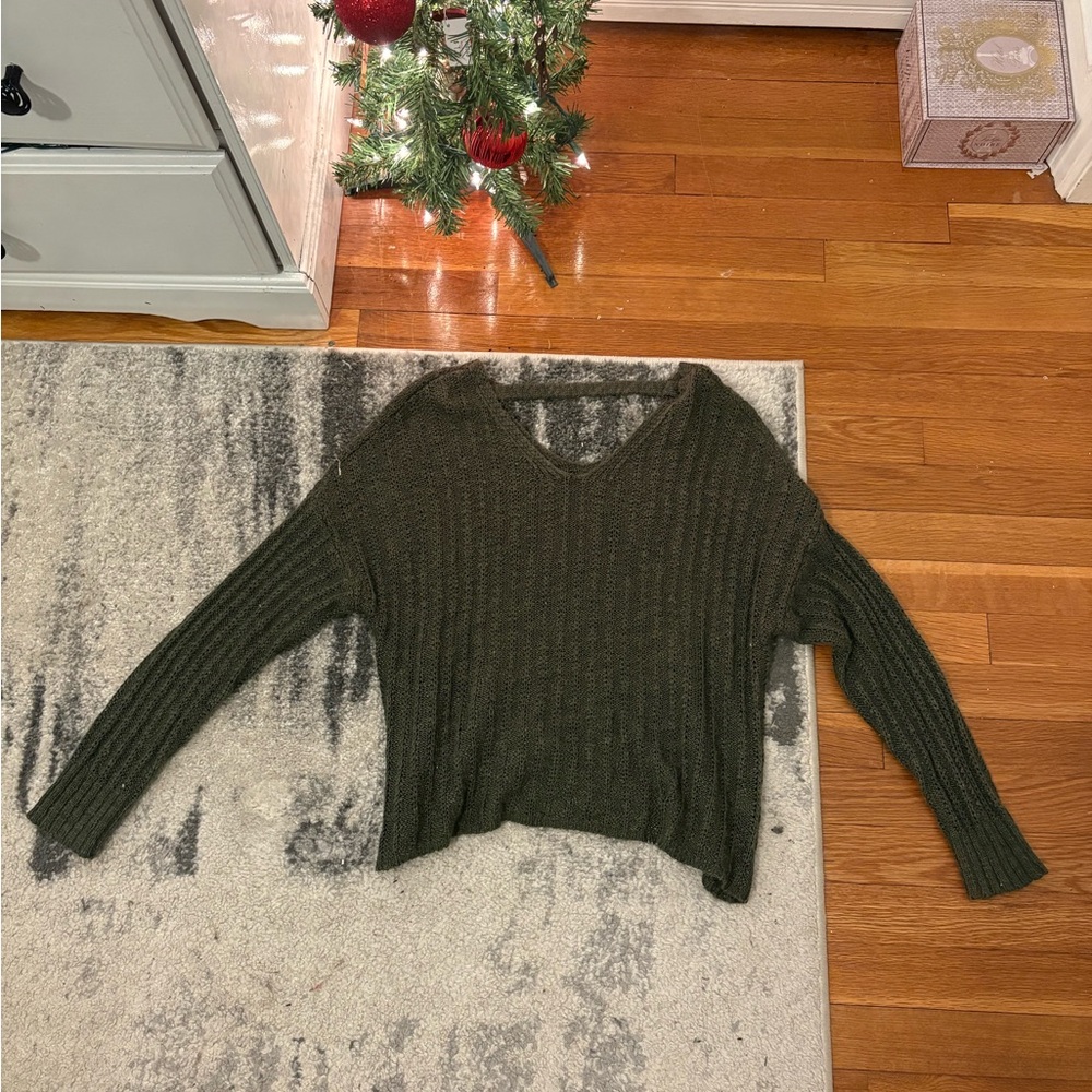 Olive Green V-Neck Women's Sweater